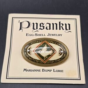 Ukrainian Pysanky Egg Brooch Dove Hand Painted Hand Crafted